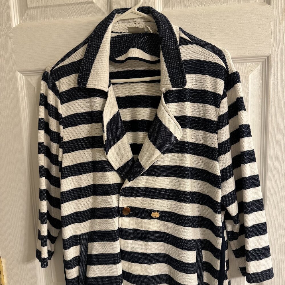 Chicos Navy Blue & White Blazer